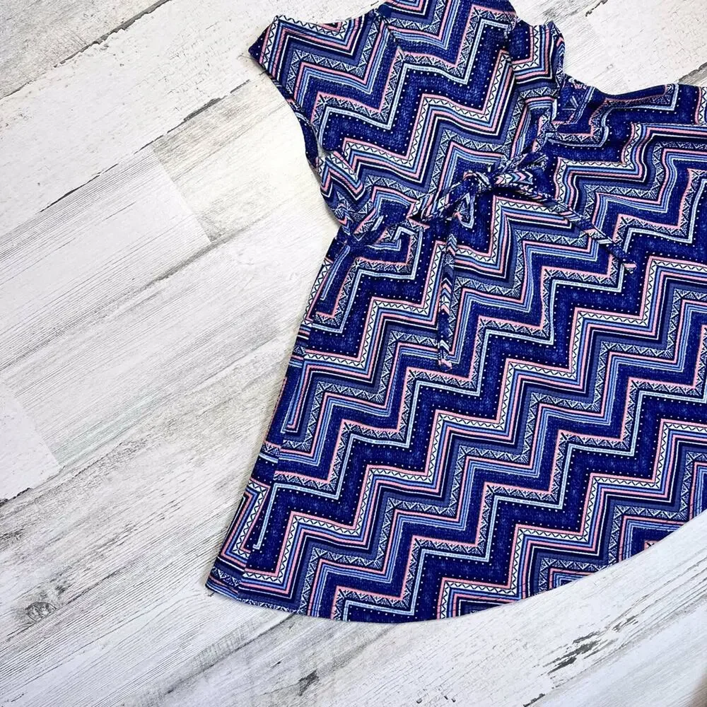 Sweet Heart Rose Dress Girls Size 5 Blue Chevron Twirl Sleeveless Tie Back Flare